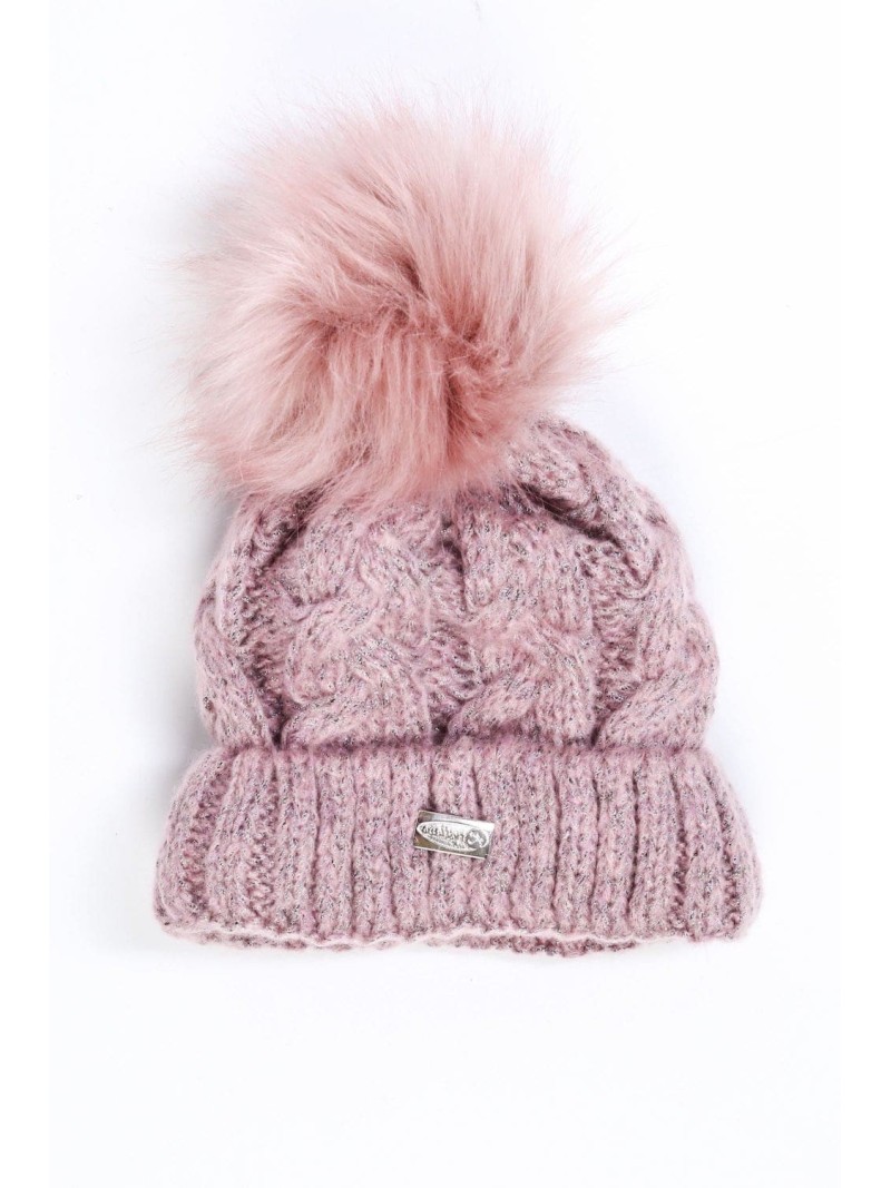 Winter hat with a shimmering thread in braids, dark pink C49 - Online store - Boutique