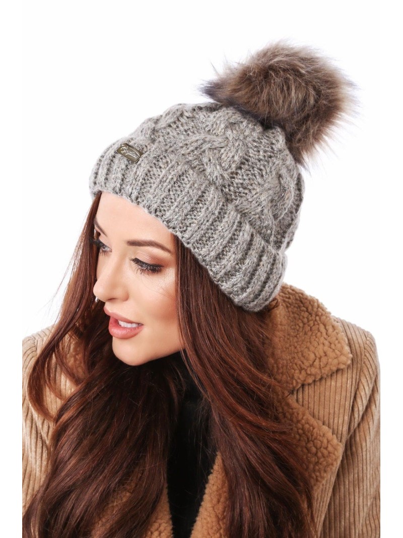 Winter hat with a shimmering thread and cappuccino braids C49 - Online store - Boutique