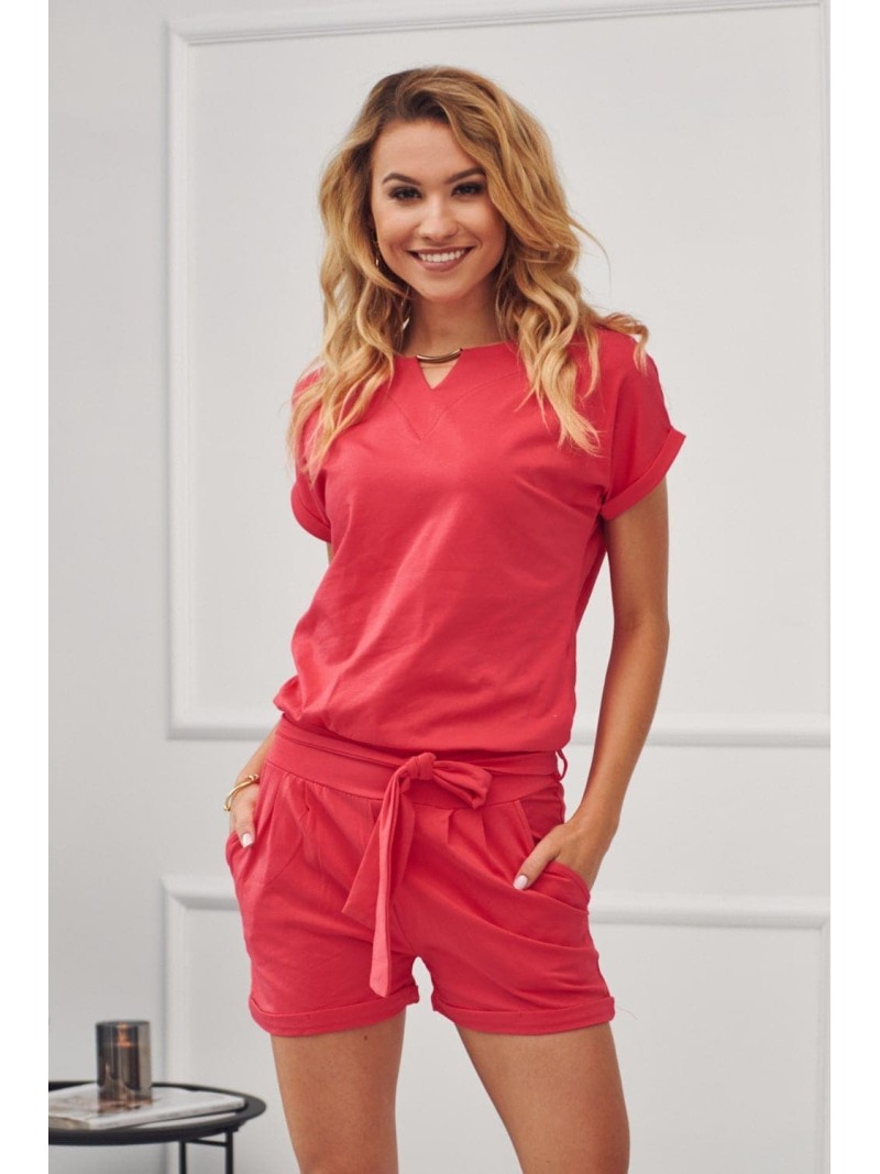 Women\'s jumpsuit with short legs, coral 4351 - Online store - Boutique