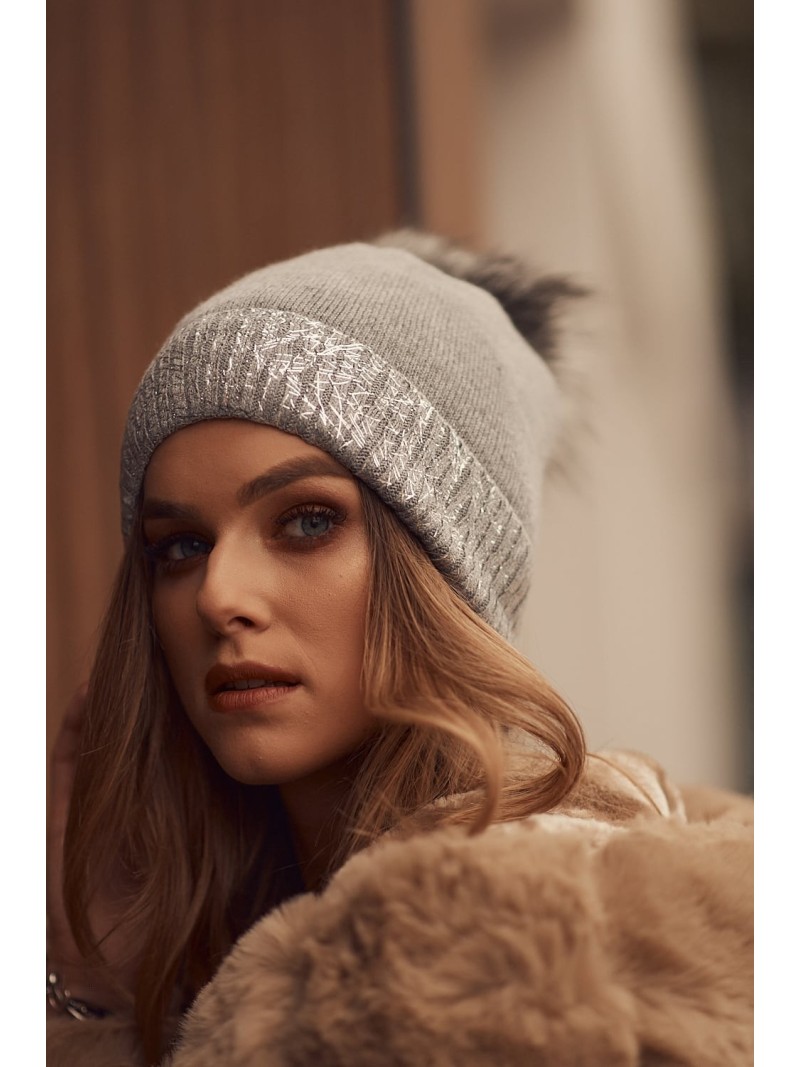 Winter hat with shiny cuff, dark gray C61 - Online store - Boutique