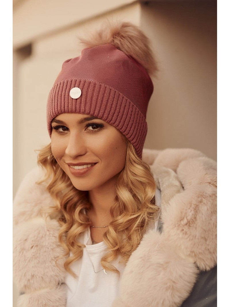 Winter hat with a shimmering thread, dark pink C62 - Online store - Boutique