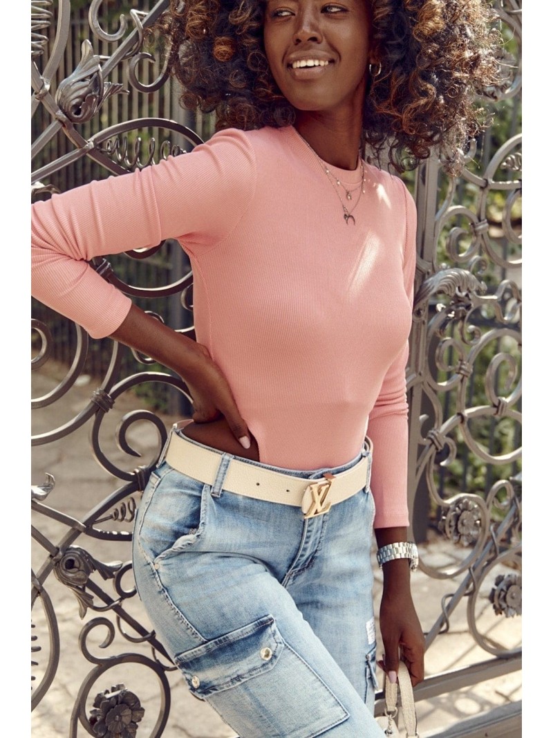 Ribbed bodysuit with long sleeves, pink FG599 - Online store - Boutique