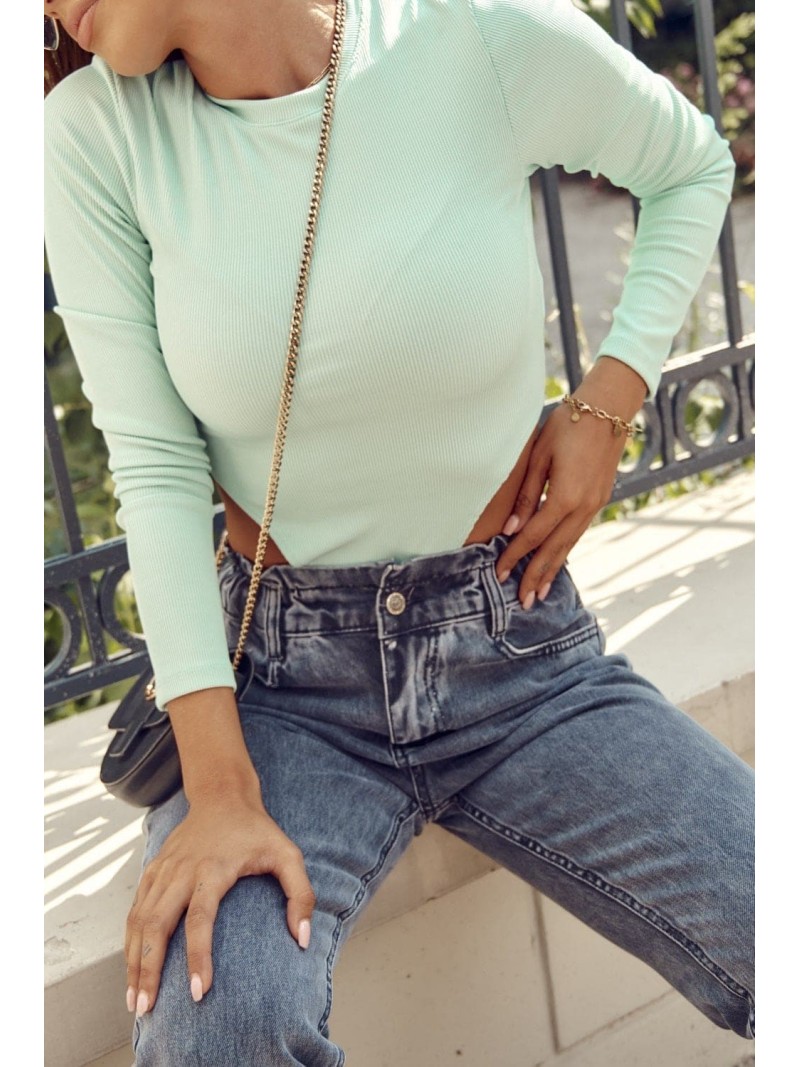 Ribbed bodysuit with long sleeves, mint FG599 - Online store - Boutique