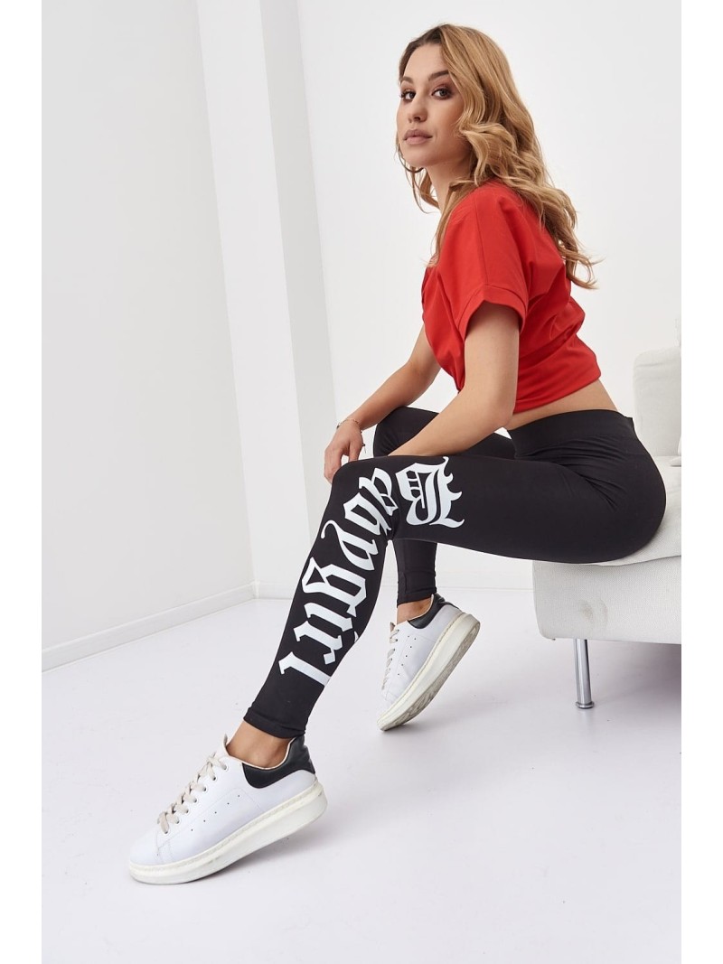 Taillierte Leggings mit Aufschrift, schwarz 35150 - Online-Shop - Boutique