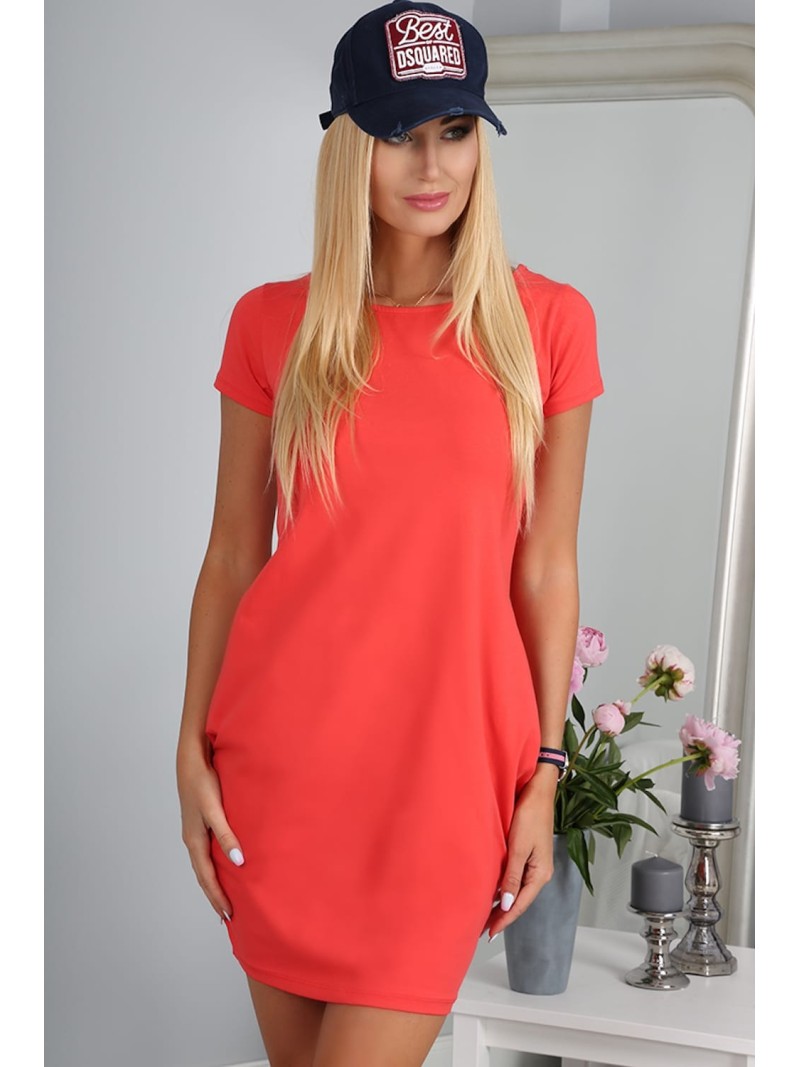 Rochie coral cu maneci scurte 9967 - Magazin online - Boutique