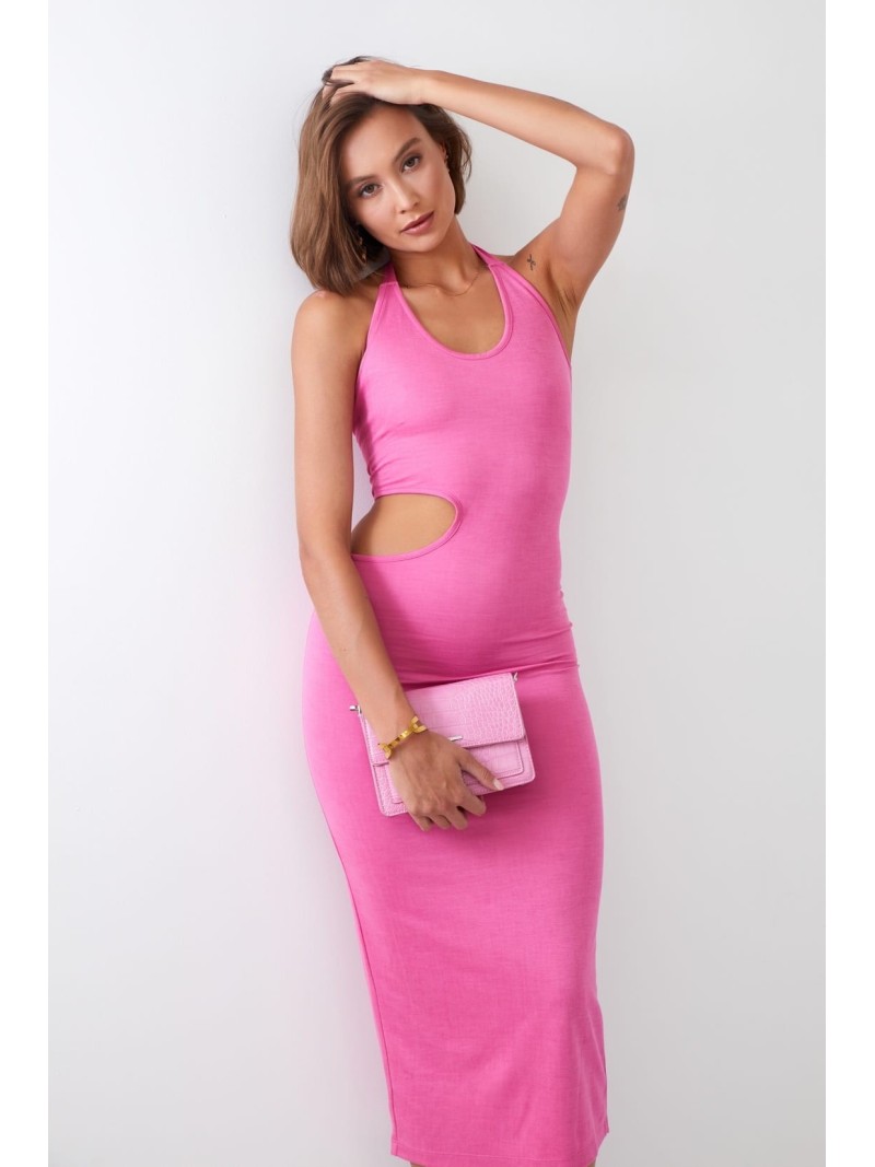 Smooth dress with a cut-out waist, dark pink 110573 - Online store - Boutique