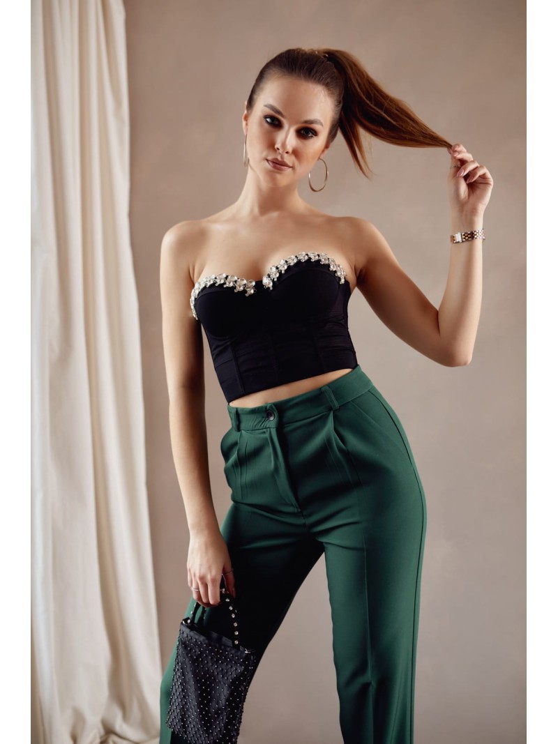 Corset negru cu zirconi pe decolteu 001037 - Magazin online - Boutique