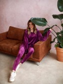 Welurowy zestaw legginsy + oversizowa bluza z kapturem śliwkowy TS07 - Sklep internetowy - Butik