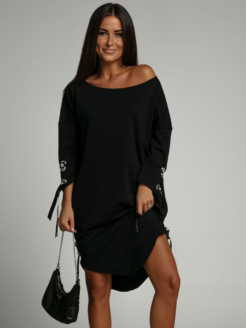 Rochie neagra cu cravate 1403 - Magazin online - Boutique