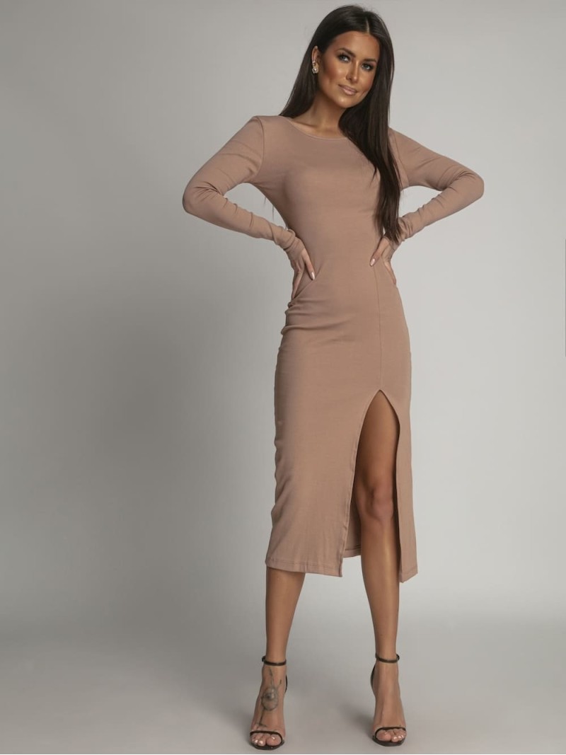 Rochie cu nervuri cu decolteu cappuccino FG673