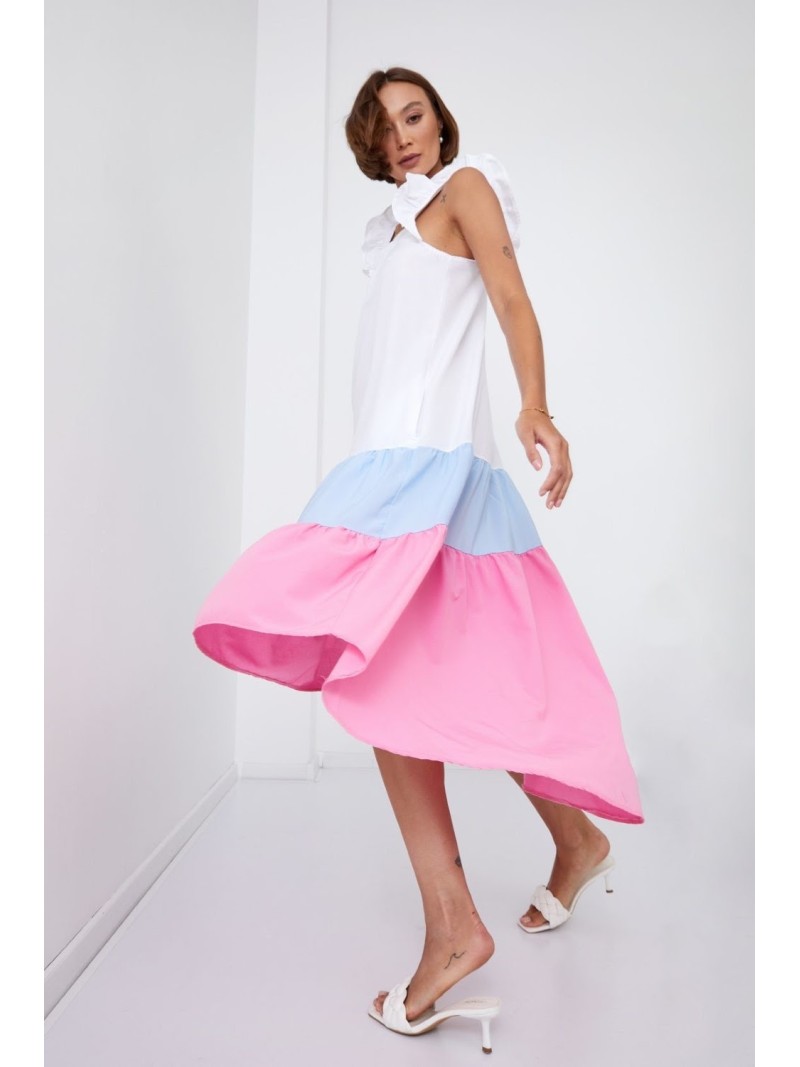 Asymmetric light blue and pink dress FG648