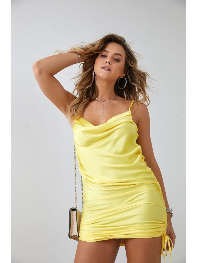 Fitted dress with ruffles, yellow FG643 - Online store - Boutique