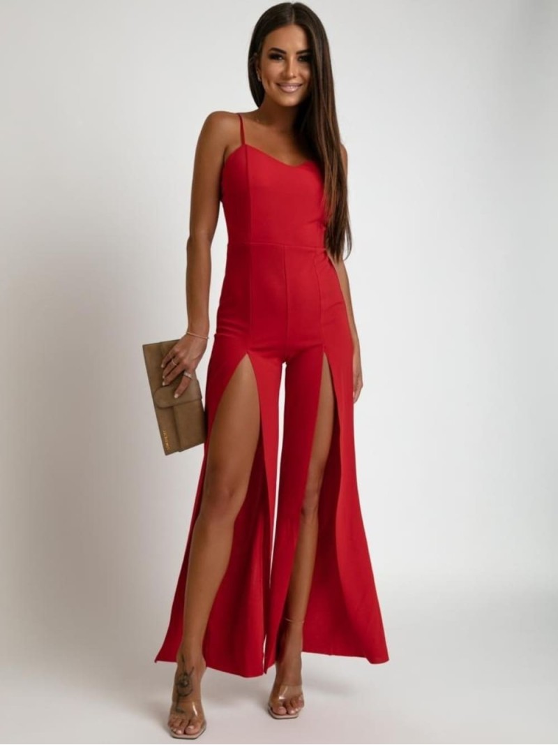 Summer jumpsuit with slits, red AZR6987