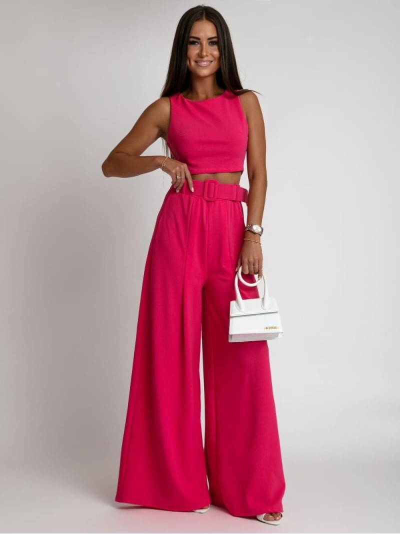 2-piece set, wide pants and dark pink blouse AZRHP3868