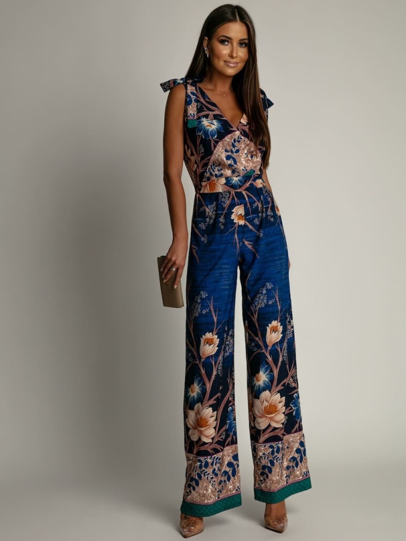 Gemusterter Jumpsuit mit weitem Bein für Damen Kornblume 59561