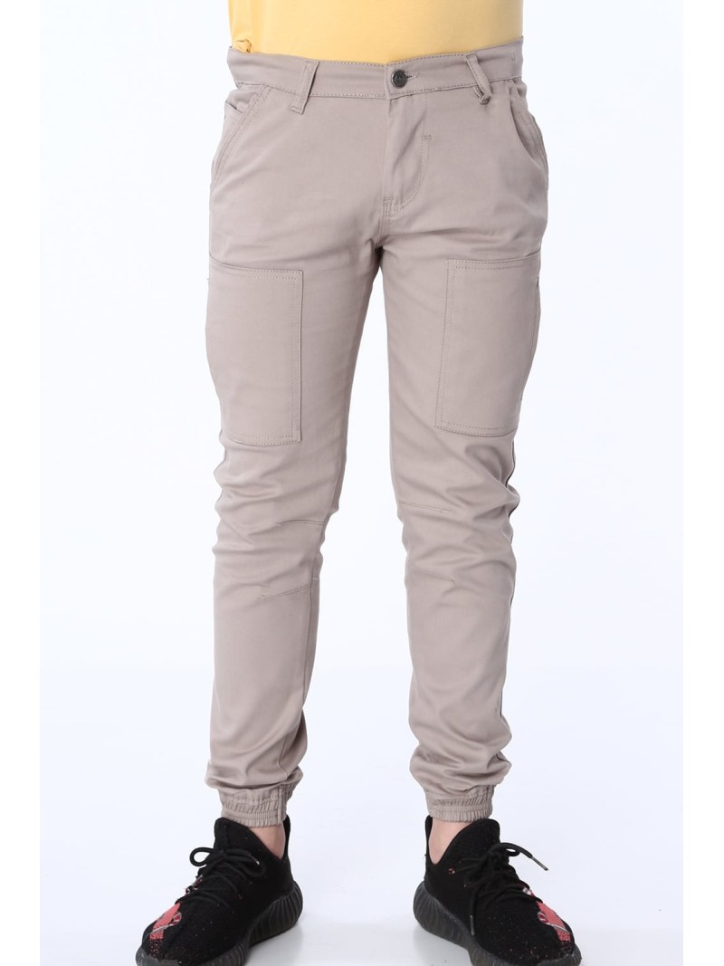 Pantaloni baieti bej cu benzi elastice NDZ105 - Magazin online - Boutique