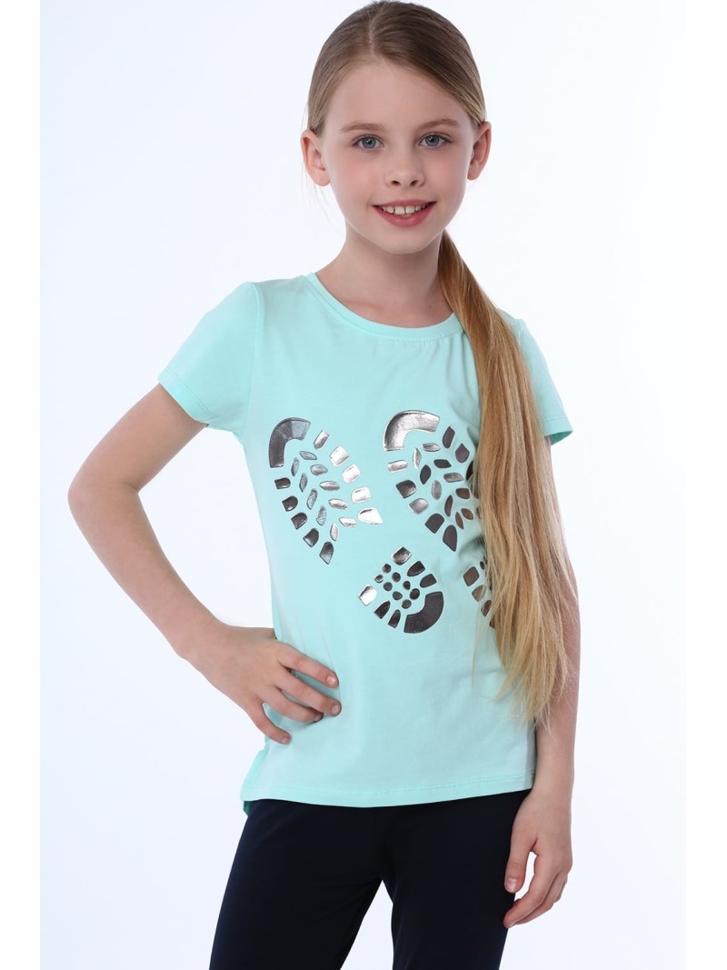 Tricou fete cu imprimeuri de pantofi, menta NDZ8254 - Magazin online - Boutique