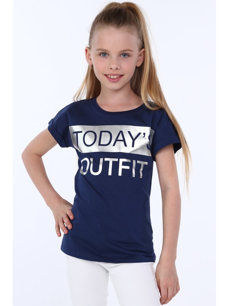 Tricou fete cu inscriptii, bleumarin NDZ8168 - Magazin online - Boutique