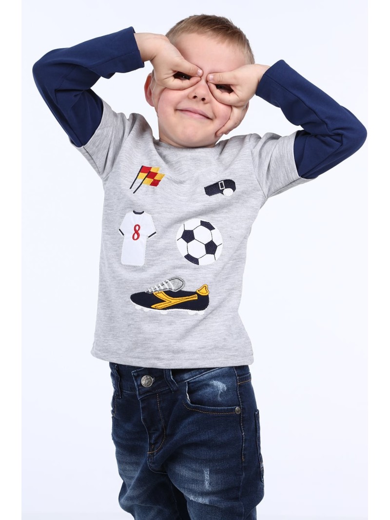 Bluza baiat cu motiv fotbal, gri deschis NDZ9092 - Magazin online - Boutique