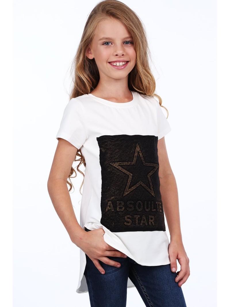 Tricou fete cu spatele mai lung, crem, NDZ8209 - Magazin online - Boutique