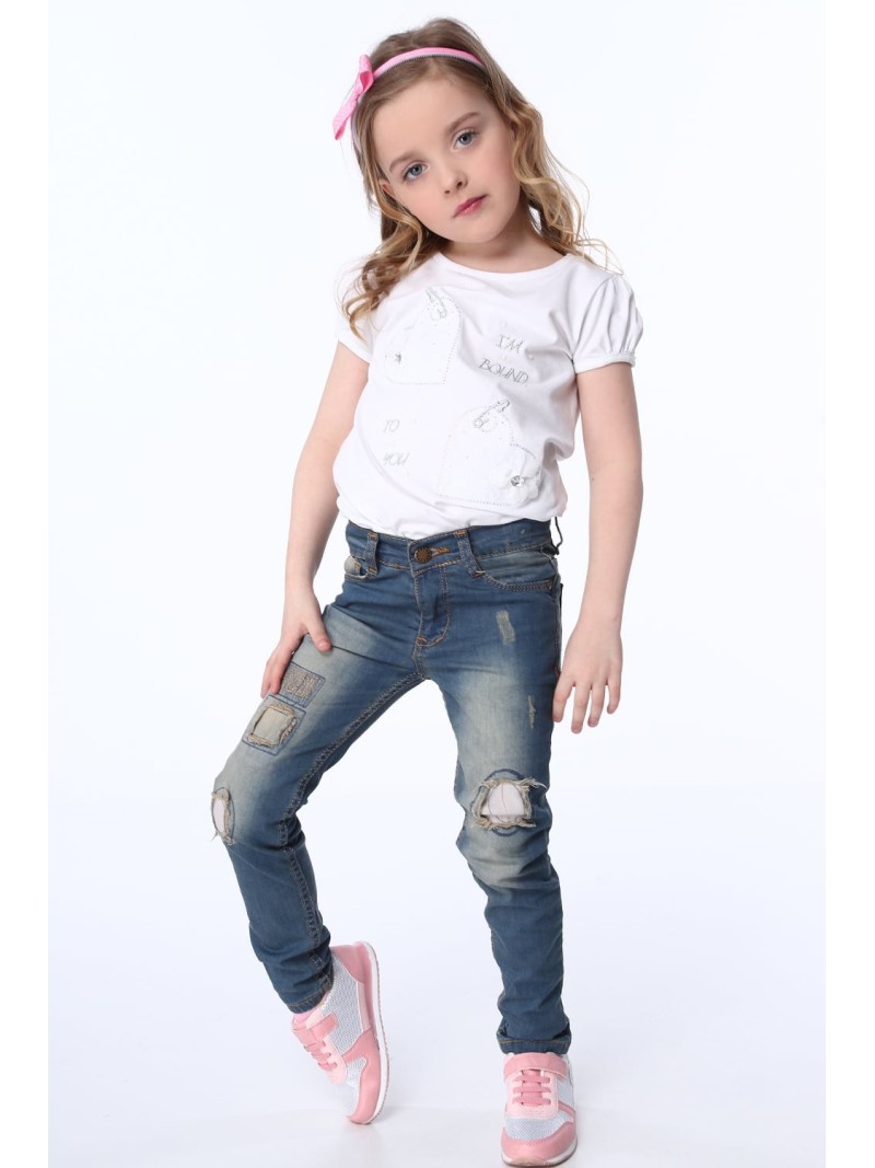 Pantaloni denim cu gauri / bej NDZ516 - Magazin online - Boutique