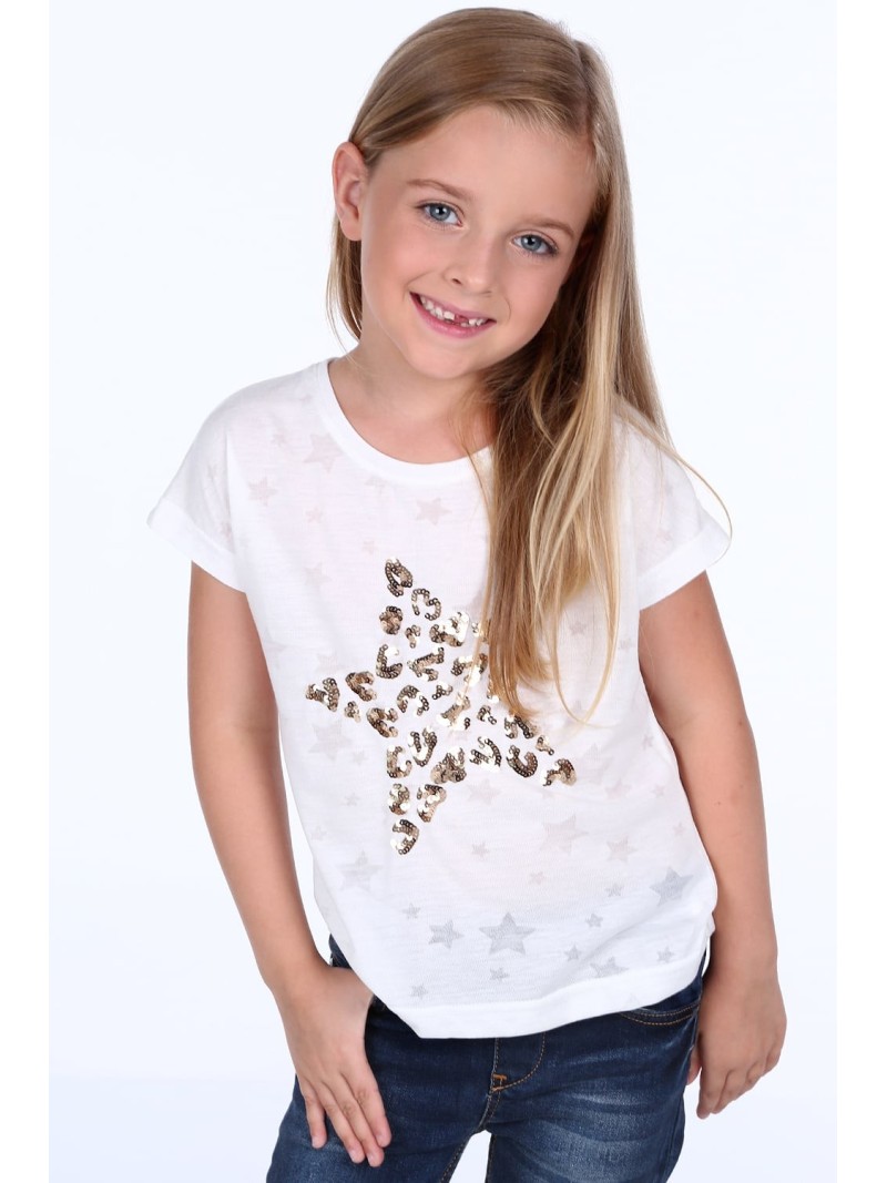 Tricou cu o stea cu paiete, crem, NDZ8415 - Magazin online - Boutique