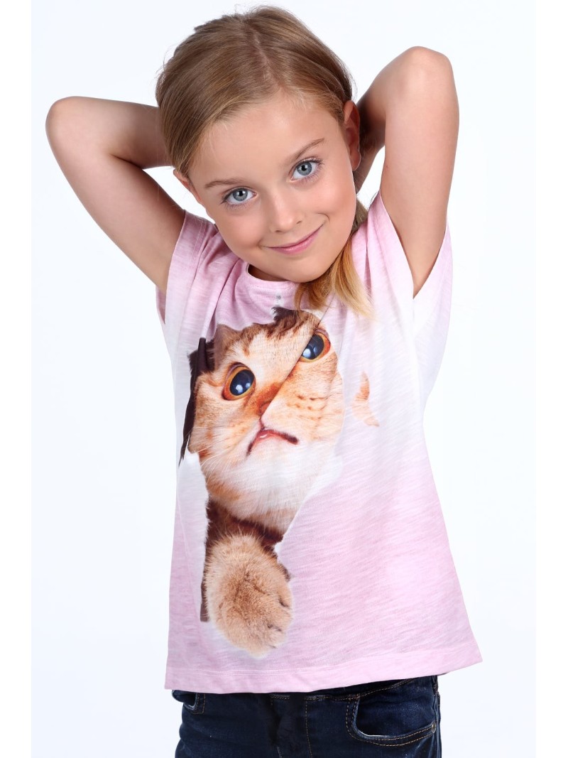 T-Shirt mit einer hellrosa Katze NDZ8809 – Online-Shop – Boutique