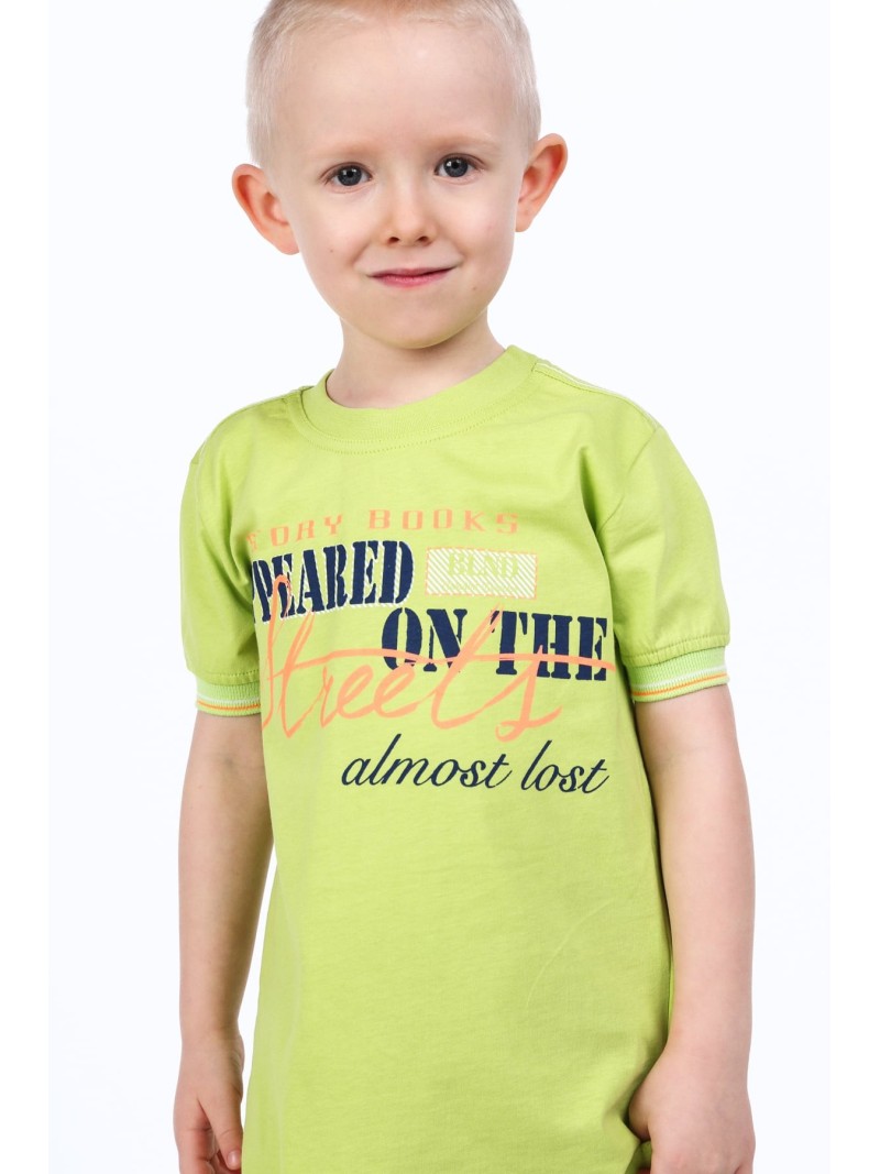 Limettenfarbenes Jungen-T-Shirt mit Aufschrift NDZ7357 – Online-Shop – Boutique