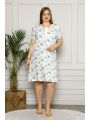 Wzorzysta koszula nocna plus size ekri-zielona PIZ6260