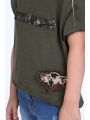 T-shirt z detalami moro khaki NDZ8641